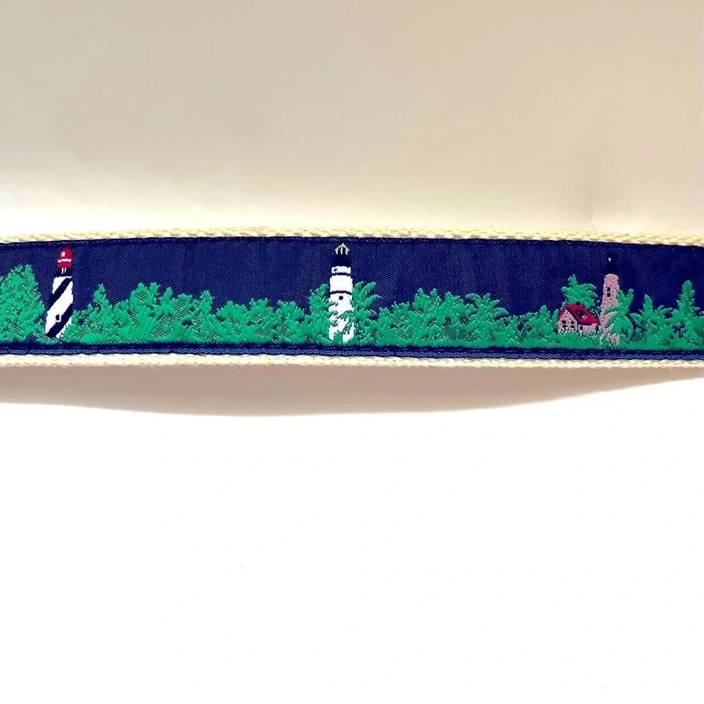 LEATHER MAN HANDMADE Lighthouse Print Belt with Gold Buckle Size 44
